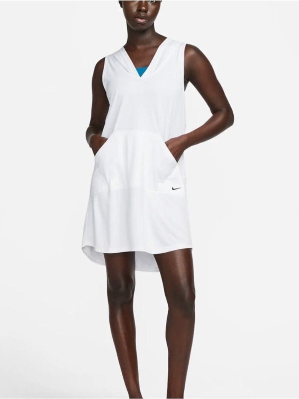 Nike Women's Solid Hooded Swim Cover-Up Dress Tunic White size XL activewear